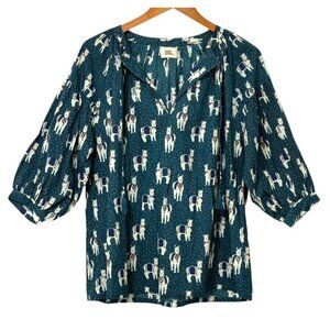 Le Petit Lucas Du Tertre Top Artsy Llama Print V-Neck Tassels Cotton Size L?